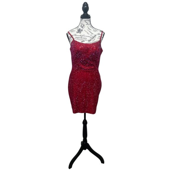 Amarra Red Cherry Cutout Mini Dress - Rhinestone V-back - Size 6 - Style 20168 - Picture 10 of 16